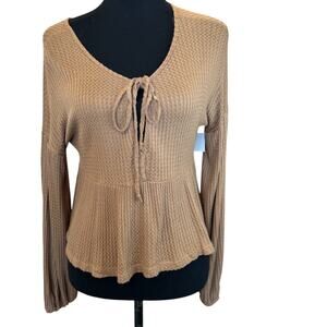 New ~ LUSH NORDSTROM ~ Women's Brown Long Sleeve Knitted Top Size XS